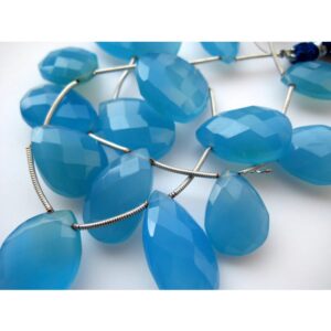 14x18mm Each Blue Chalcedony Faceted Pear Beads, Blue Chalcedony Briolette Beads, Blue Gemstones For Jewelry, 15 Pieces