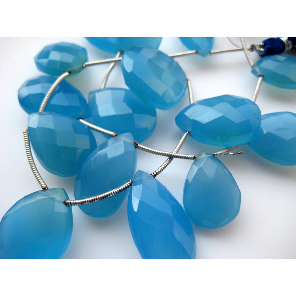 14x18mm Each Blue Chalcedony Faceted Pear Beads, Blue Chalcedony Briolette Beads, Blue Gemstones For Jewelry, 15 Pieces 14x18mm Each Blue Chalcedony Faceted Pear Beads, Blue Chalcedony Briolette Beads, Blue Gemstones For Jewelry, 15 Pieces