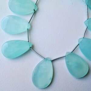 18x27mm - 19x30mm Aqua Chalcedony Faceted Pear Beads, Huge Aqua Blue Chalcedony Pear Beads, Aqua Chalcedony Earrings (4IN To 8IN Options)