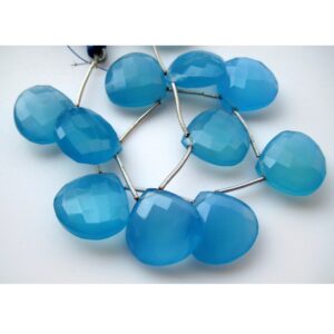 19mm Blue Chalcedony Faceted Heart Briolettes, Blue Chalcedony Beads For Necklace, Blue Faceted Gemstones For Jewelry, 9 Pieces