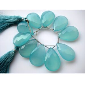20x30mm Each Aqua Blue Chalcedony Pear Shaped Briolette Beads, Aqua Blue Chalcedony Faceted Gemstones, Sold As 5 Pieces & 10 Pieces