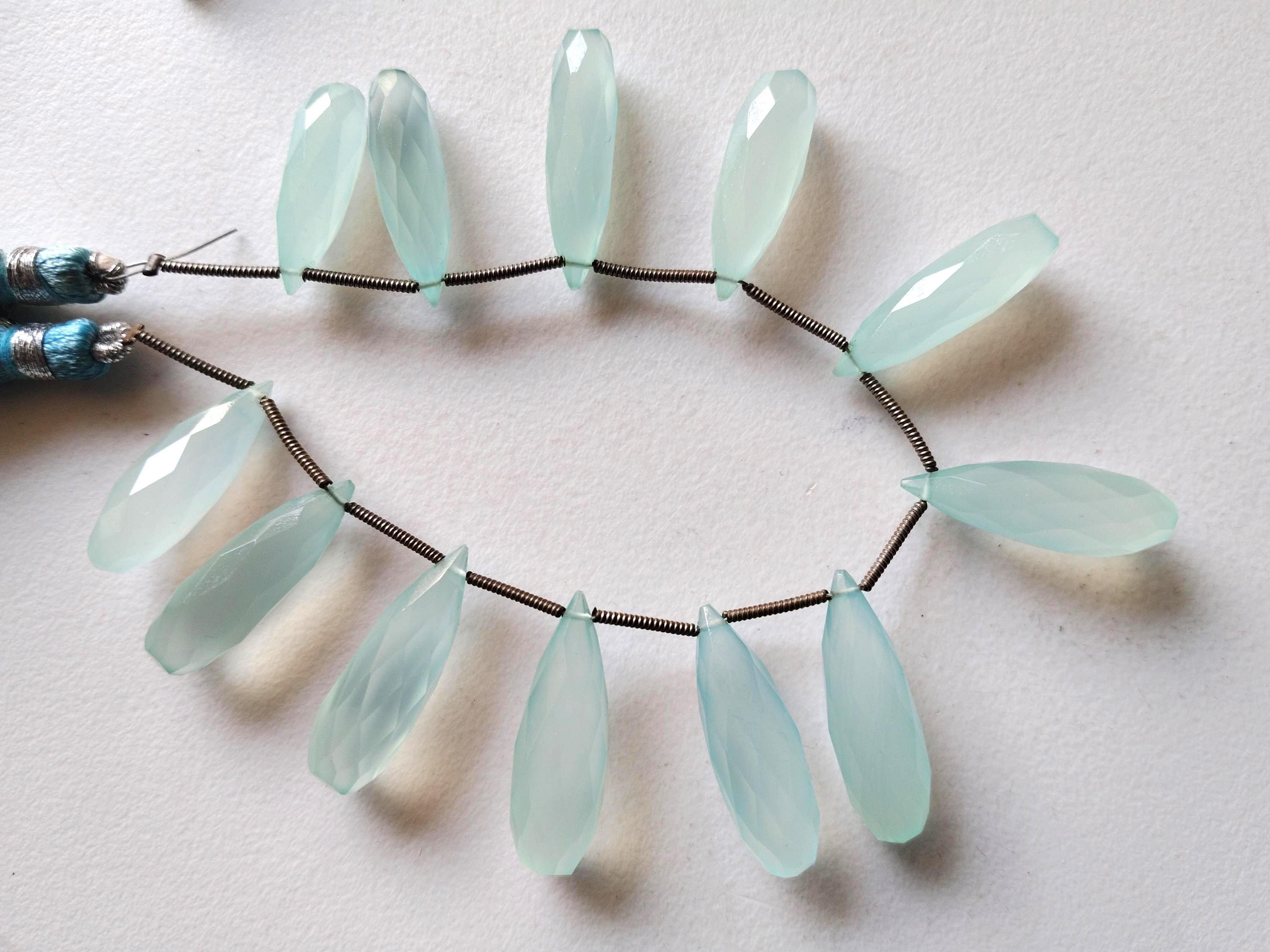 22-25mm Aqua Chalcedony Faceted Drop, Blue Chalcedony Briolette Beads, Aqua Chalcedony Tear Drop Beads 4 Pieces In A Strand - Pag38