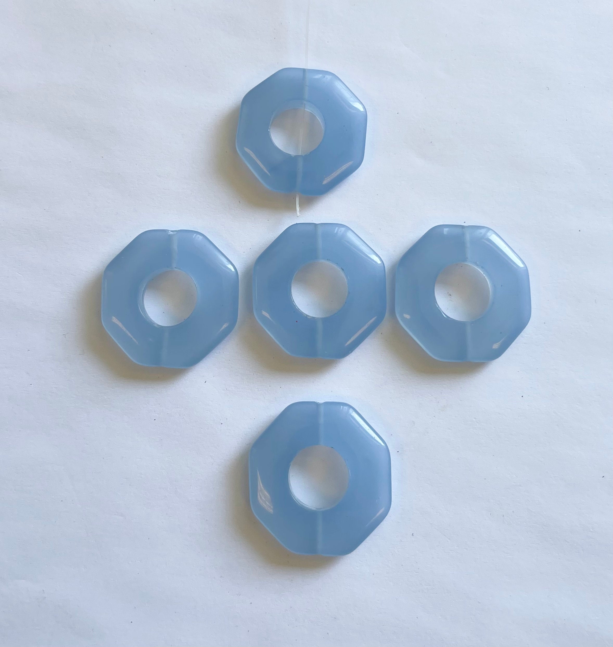 Blue Chalcedony 28x5mm Flat Hexagon Gemstone Bead--5 Beads