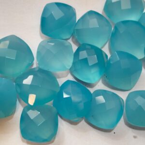 3 Matched Pair, Sky Blue Chalcedony Faceted Cushion Shape Briolettes,Size 10mm 3 Matched Pair, Sky Blue Chalcedony Faceted Cushion Shape Briolettes,Size 10mm