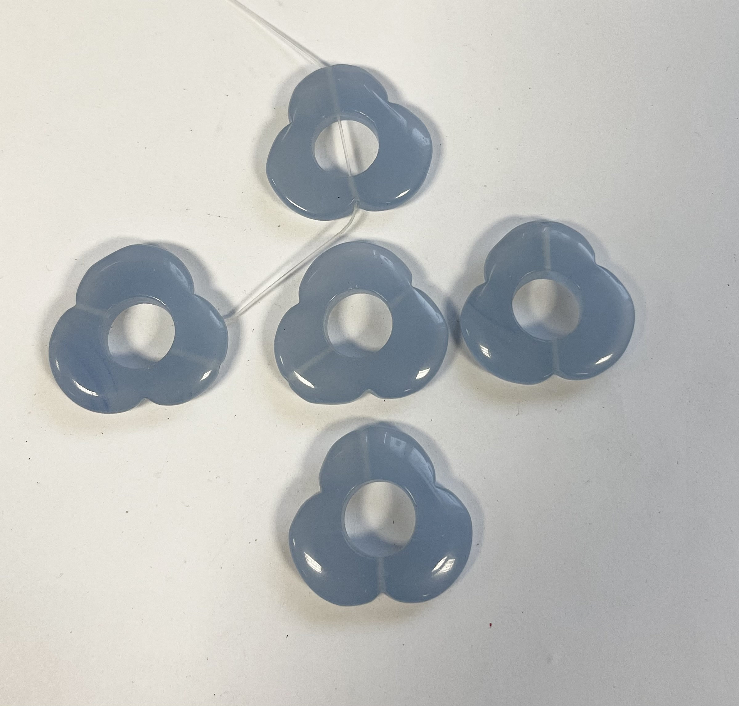 Blue Chalcedony 30x28x6mm Flower Gemstone Beads--5 Pieces