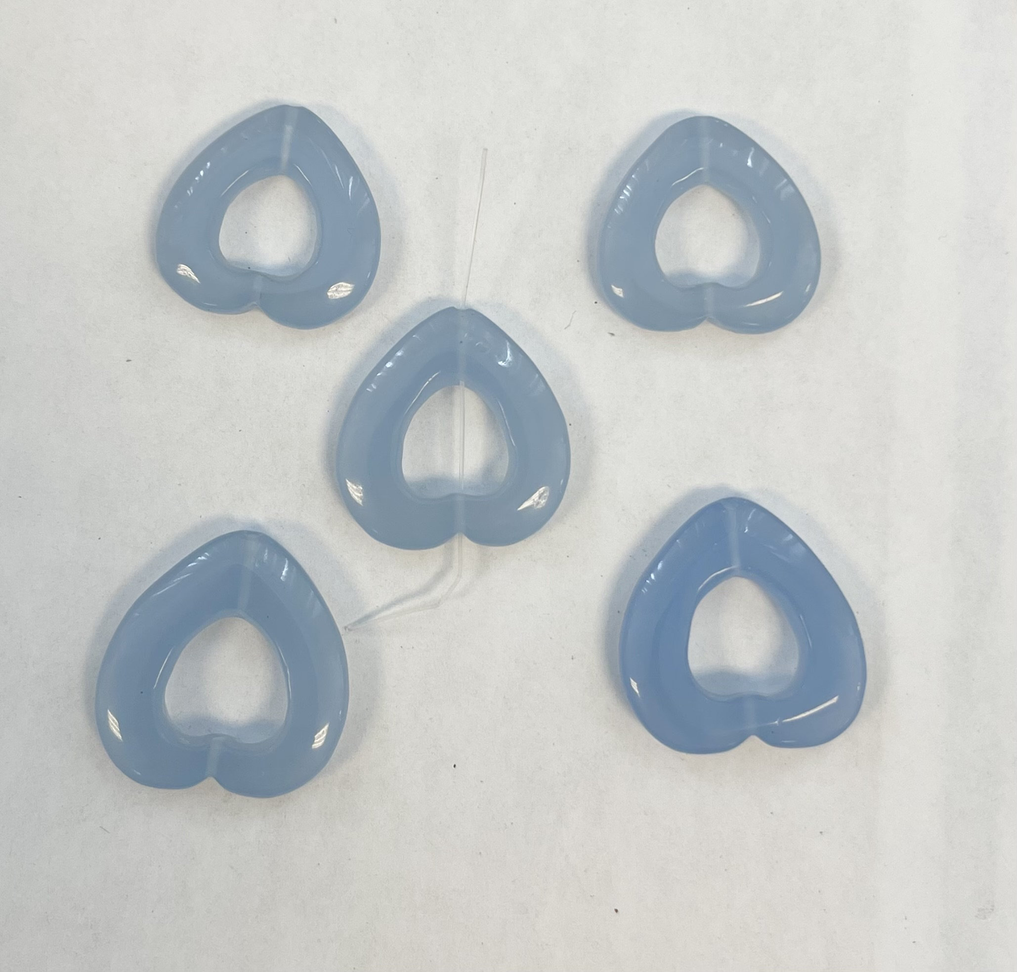 Blue Chalcedony 30x30x6mm Flat Heart Gemstone Bead--5 Beads