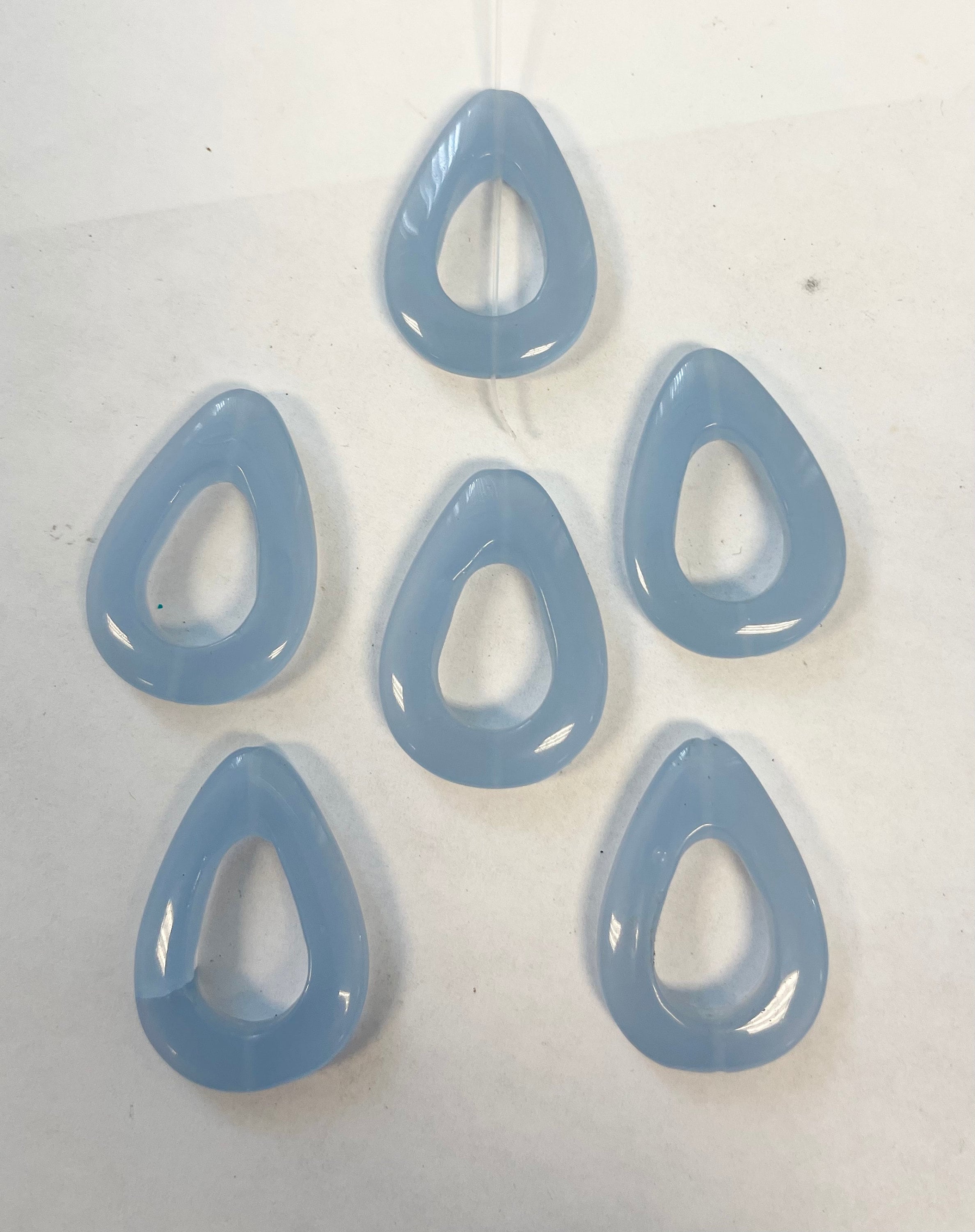 Blue Chalcedony 35x25x6mm Flat Teardrop Gemstone Bead--6 Beads