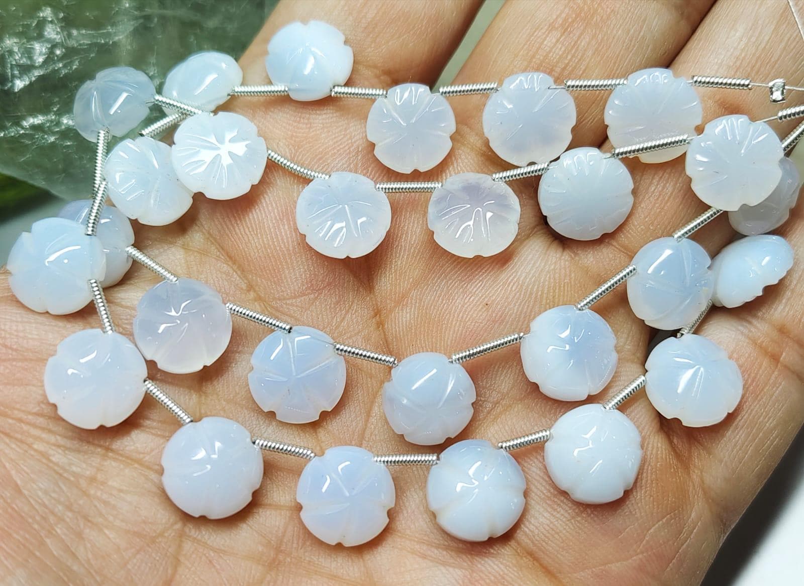 5 Matches Pair, Natural Blue Chalcedony Carving Coins Shape Briolettes, Size 12mm