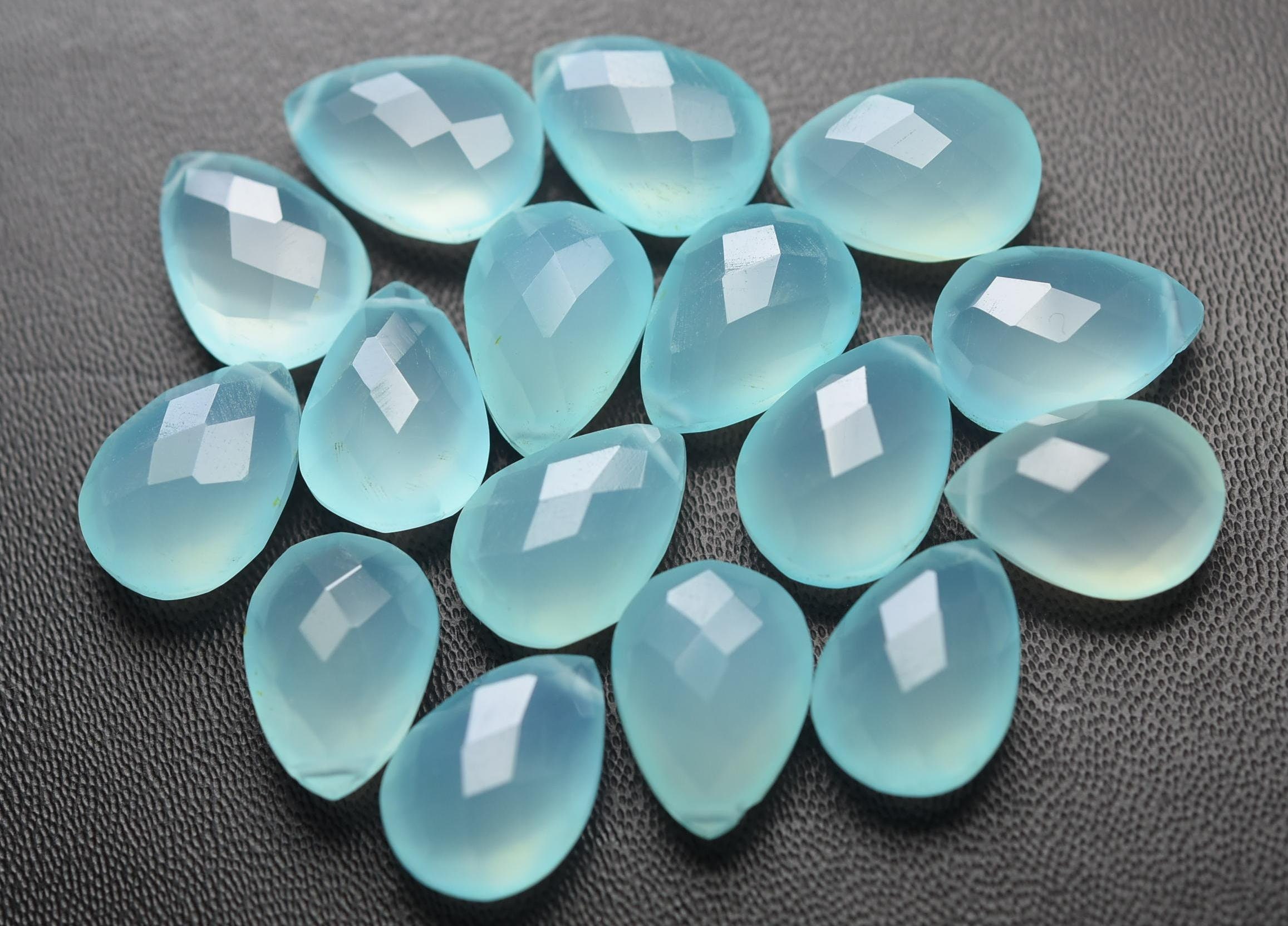 5 Matched Pair,aaa Quality,aqua Blue Chalcedony Faceted Pear Shape Briolettes,size Variation 5 Matched Pair,aaa Quality,aqua Blue Chalcedony Faceted Pear Shape Briolettes,size Variation