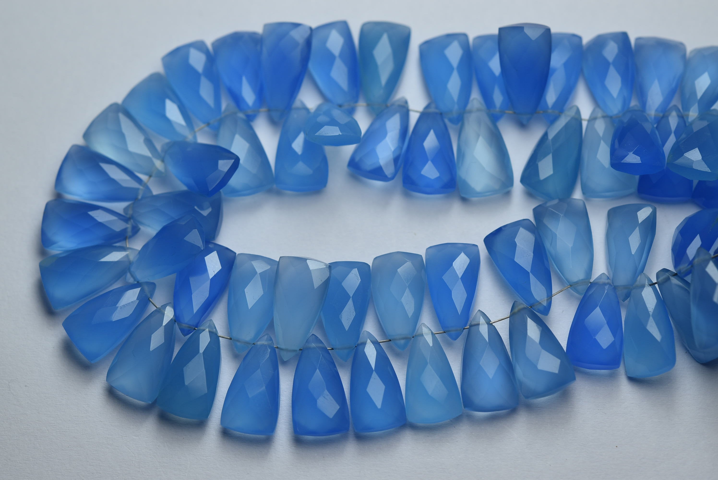 5 Matched Pair,aaa Quality,sky Blue Chalcedony Faceted Trillion Shape Briolettes,size 8x15mm