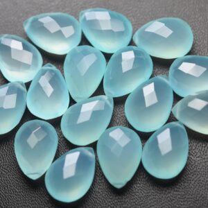 5 Matched Pair,AAA Quality,Aqua Blue Chalcedony Faceted Pear Shape Briolettes,Size 12x16mm 5 Matched Pair,AAA Quality,Aqua Blue Chalcedony Faceted Pear Shape Briolettes,Size 12x16mm