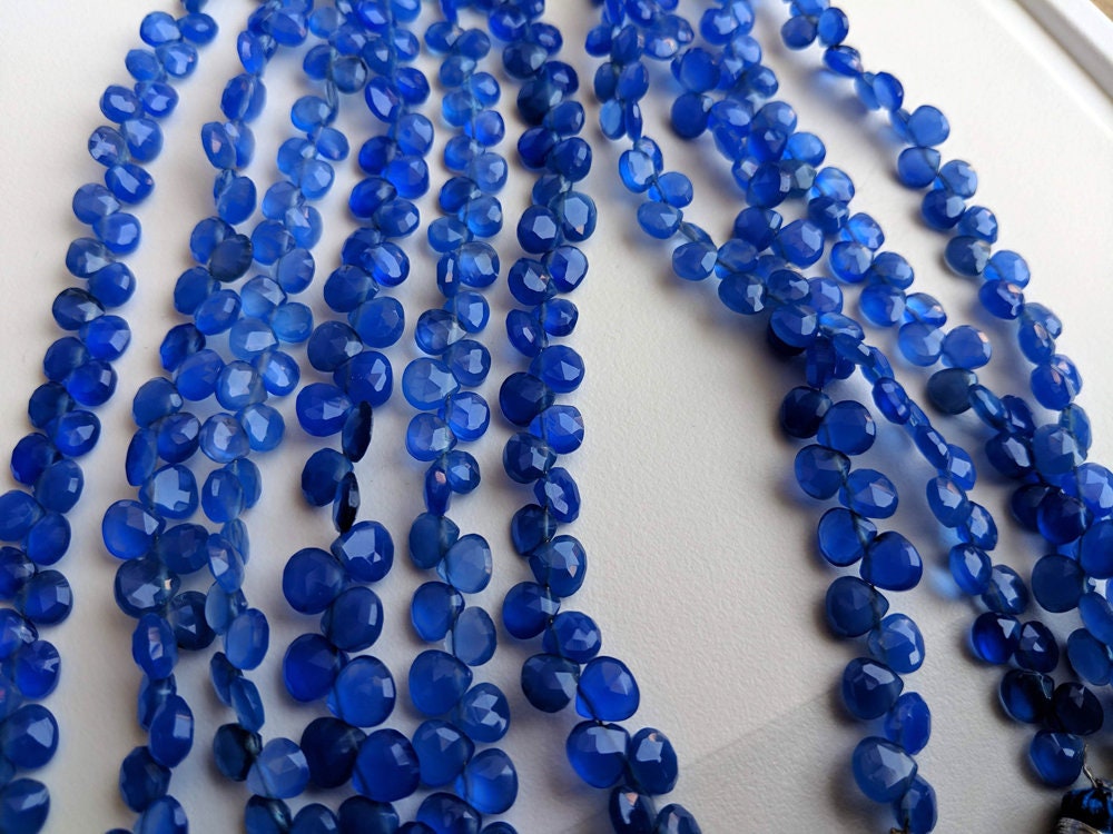 6-6.5mm Blue Chalcedony Faceted Heart Beads, Blue Chalcedony Heart Briolettes, Faceted Blue Heart Beads (3.5in To 7in Options) - Pnt12