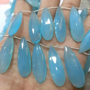 7 Inches Strand, 10 Beads, Sky Blue Chalcedony Faceted Pear Shape Briolettes,Size 30-35mm