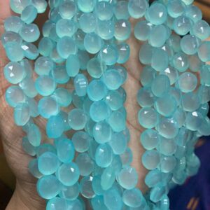 7.5 Inches Natural Chalcedony Heart Shape Briolettes Gemstone Beads, Blue Chalcedony Beads 8/8-9/9 MM Approx An Amazing Item, Loose Beads