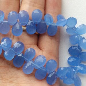 7x10mm Blue Chalcedony Faceted Pear, Chalcedony Briolette Bead, Blue Pear Bead, Faceted Chalcedony Gemstone For Jewelry (4in To 8in Options)