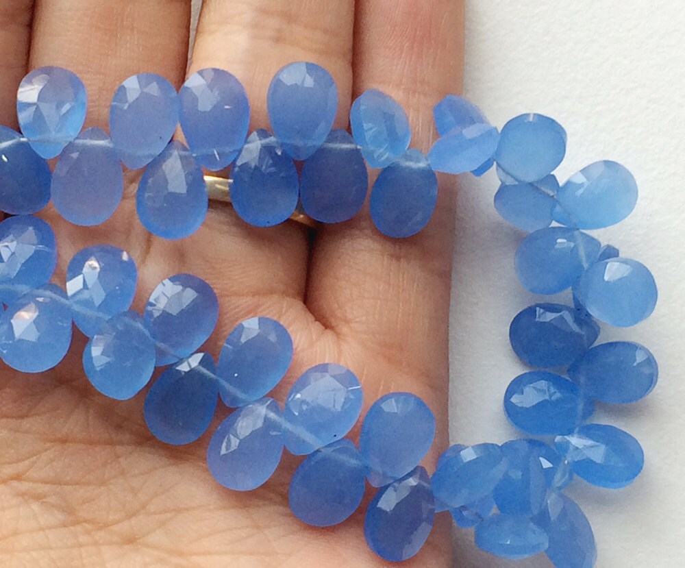 7x10mm Blue Chalcedony Faceted Pear, Chalcedony Briolette Bead, Blue Pear Bead, Faceted Chalcedony Gemstone For Jewelry (4in To 8in Options) 7x10mm Blue Chalcedony Faceted Pear, Chalcedony Briolette Bead, Blue Pear Bead, Faceted Chalcedony Gemstone For Jewelry (4in To 8in Options)