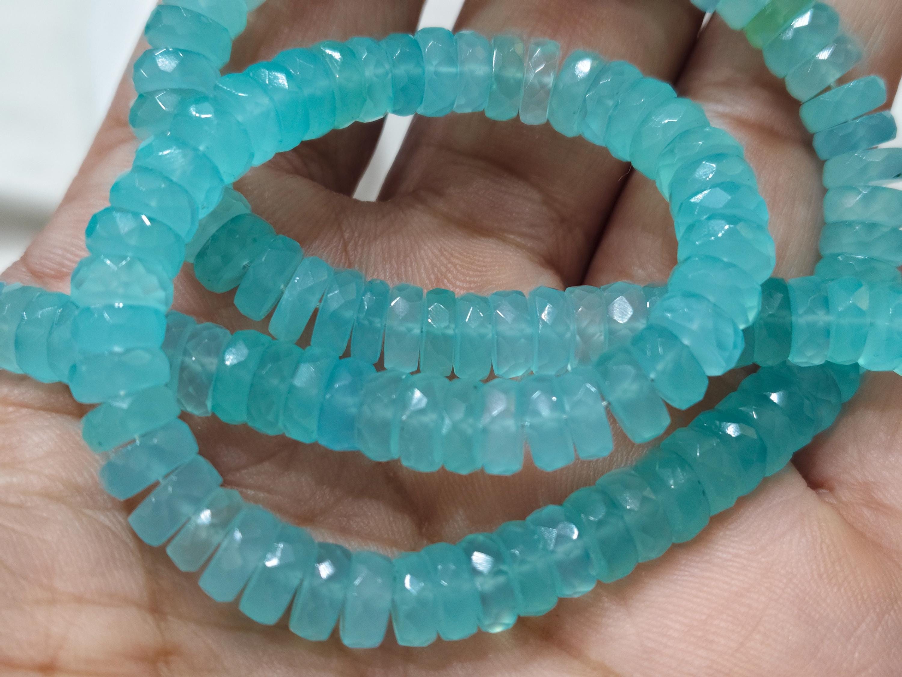 8 Inches Strand, Aqua Blue Chalcedony Faceted Button Beads, Size 6-6.5mm 8 Inches Strand, Aqua Blue Chalcedony Faceted Button Beads, Size 6-6.5mm