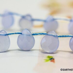 Blue Chalcedony 9x11mm Flat Pear Briolette Beads 16" Strand