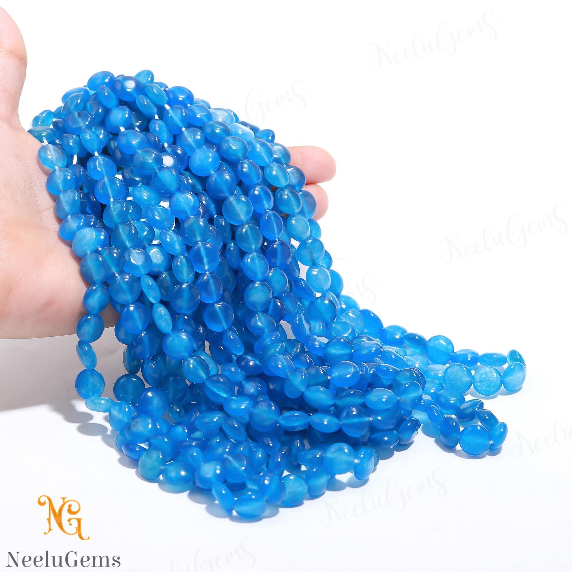 Aaa+ Blue Chalcedony Smooth Coin Beads,natural Chalcedony Quartz Briolette Coin Beads,15" Gemstone Beads For Handmade Jewelry