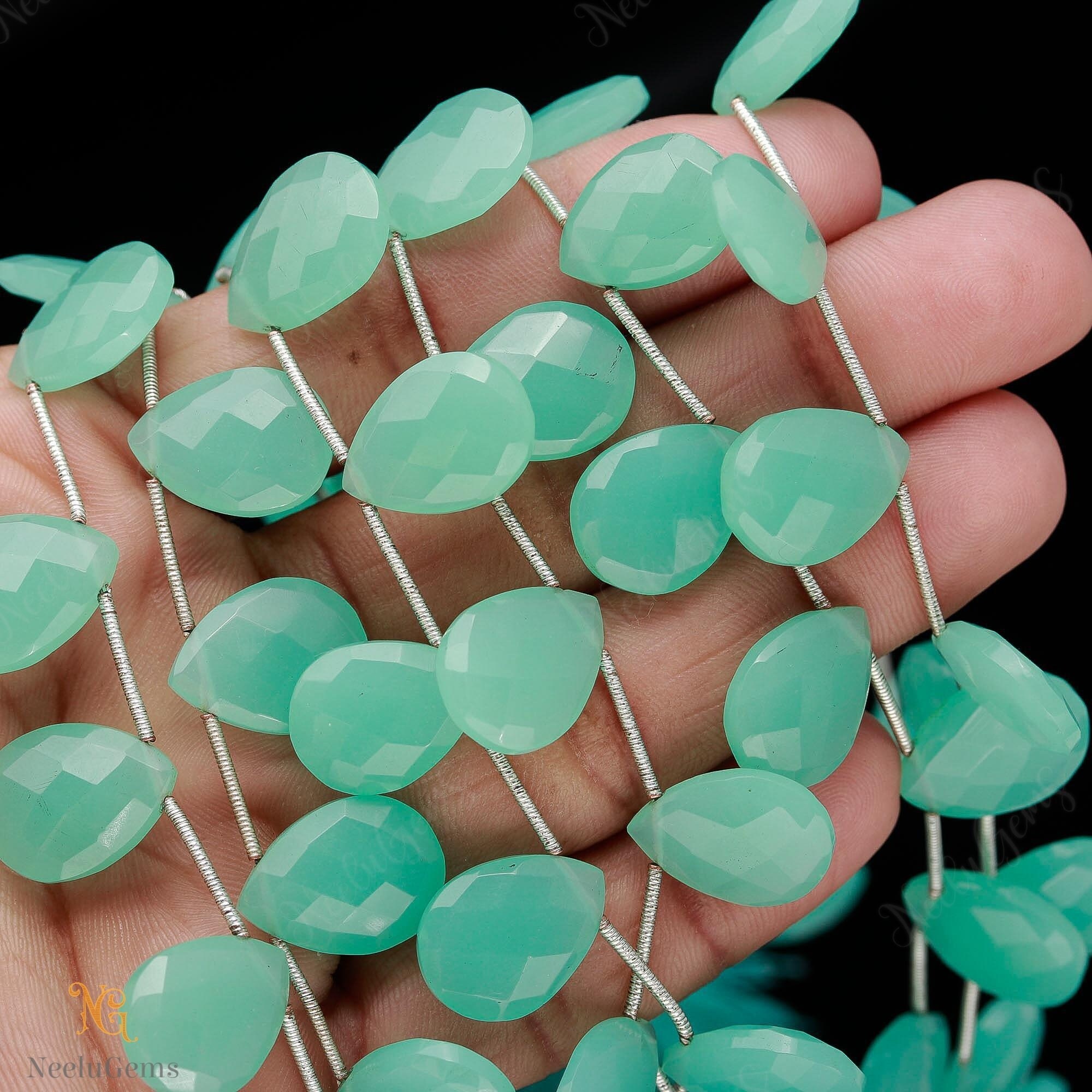 Aaa+ Blue Chalcedony Faceted Pear Briolette Beads,chalcedony Quartz Side Drill Drop Beads,10pcs Gemstone Beads For Handmade Jewelry