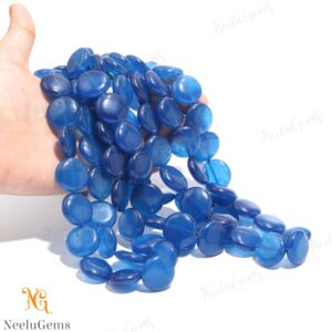 Aaa+ Blue Chalcedony Smooth Coin Beads,natural Chalcedony Quartz Briolette Coin Beads,15" Gemstone Beads For Handmade Jewelry