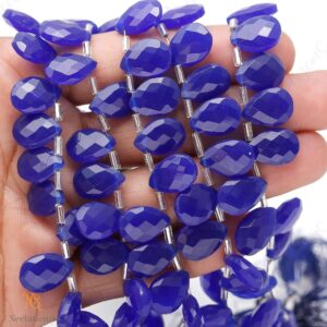 Aaa+ Blue Chalcedony Faceted Pear Briolette Beads,chalcedony Quartz Side Drill Drop Beads,10 Pcs Gemstone Beads For Handmade Jewelry