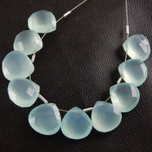 AAA Aqua Blue Chalcedony Heart Beads, 12mm Gemstone Charms, 10 Pieces