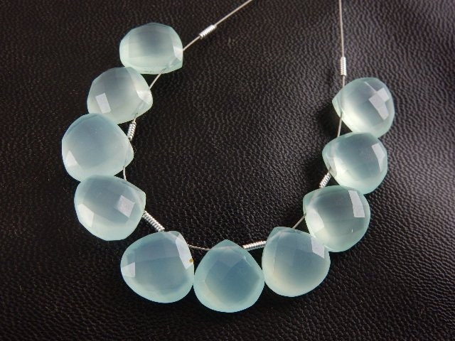 Aaa Aqua Blue Chalcedony Heart Beads, 12mm Gemstone Charms, 10 Pieces