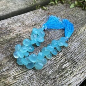 Aqua Blue Chalcedony Faceted Handcut rustic  Briolette beads 10-12mm approx CHOOSE QUANTITY heart briolettes