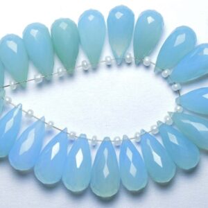 Aqua Chalcedony Teardrop Beads - 6 Pcs - Natural Faceted Aqua Blue Chalcedony Side Drilled Tear Drops Briolettes - Size Is 7x15 Mm #1878