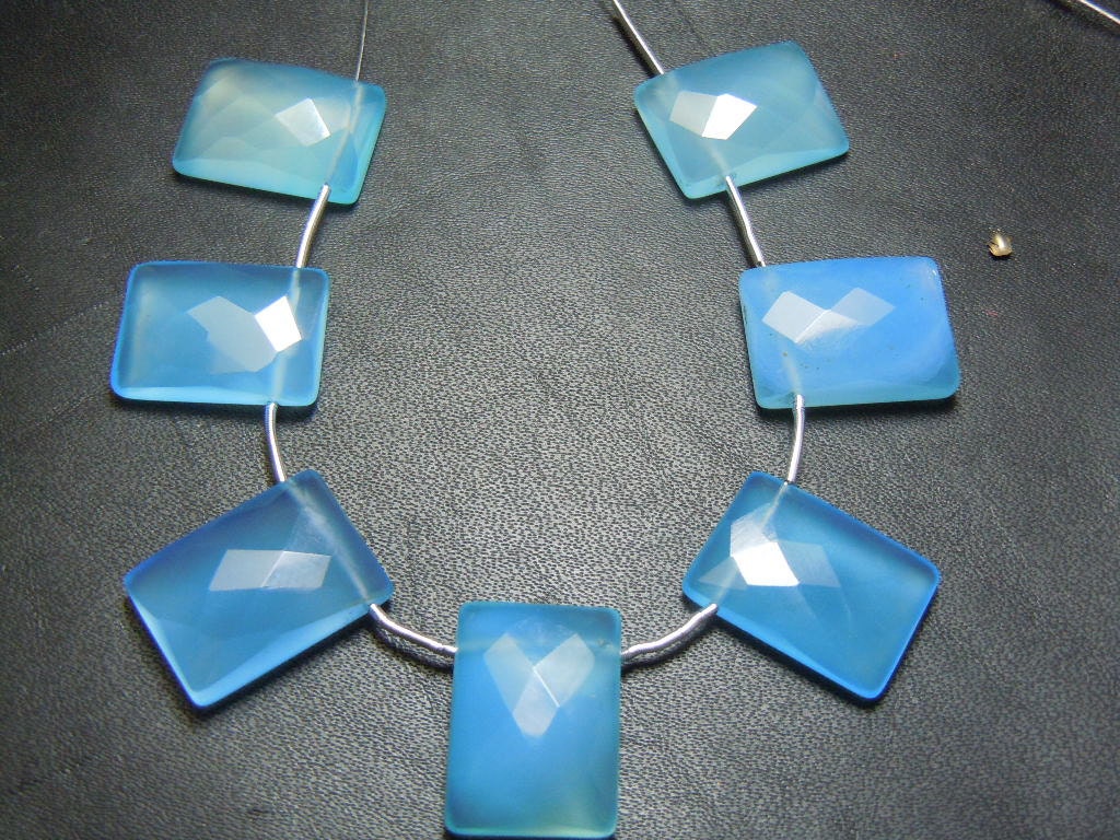 Blue Chalcedony Briolette Faceted Rose Cut Rectangle Beads Size In Size 13x18mm Blue Chalcedony