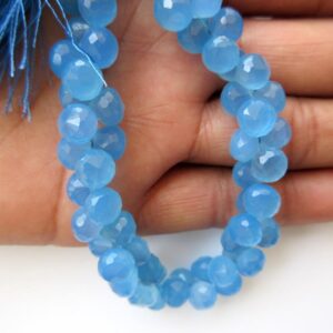 Blue Chalcedony Faceted Onion Briolette Beads, Faceted Onion Shaped Blue Chalcedony Beads, 6mm To 7mm Each, 7.5 Inch Strand, Gds641