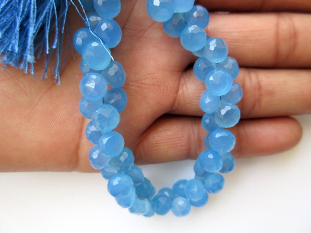 Blue Chalcedony Faceted Onion Briolette Beads, Faceted Onion Shaped Blue Chalcedony Beads, 6mm To 7mm Each, 7.5 Inch Strand, Gds641