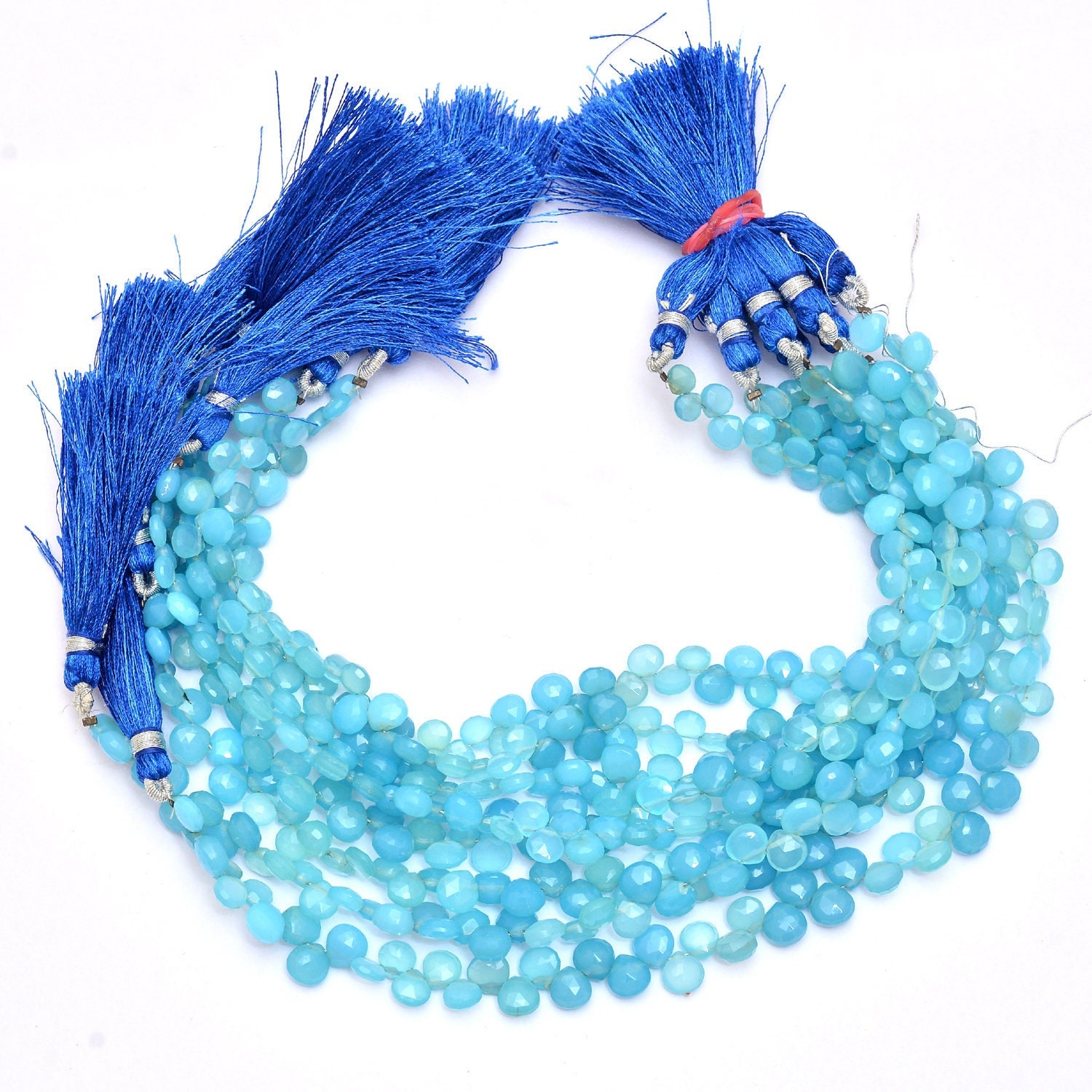 Blue Chalcedony Gemstone Faceted Heart Briolette | 6mm-7mm Beads 9inch Strand | Natural Multi Chalcedony Semi Precious Gemstone Briolette |