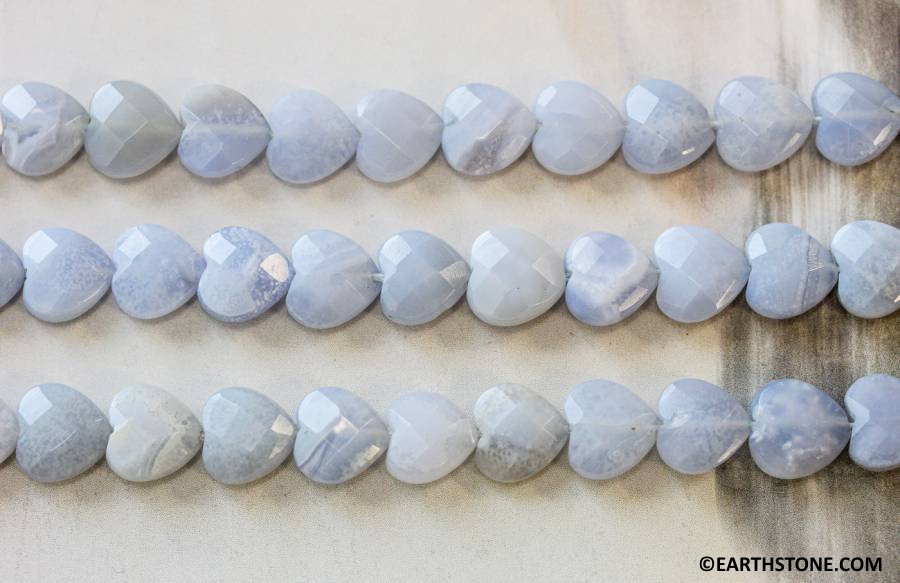 M/ Blue Chalcedony 12mm Faceted Heart Beads 15.5" Strand Natural Blue Gemstone Beads For Jewelry Making