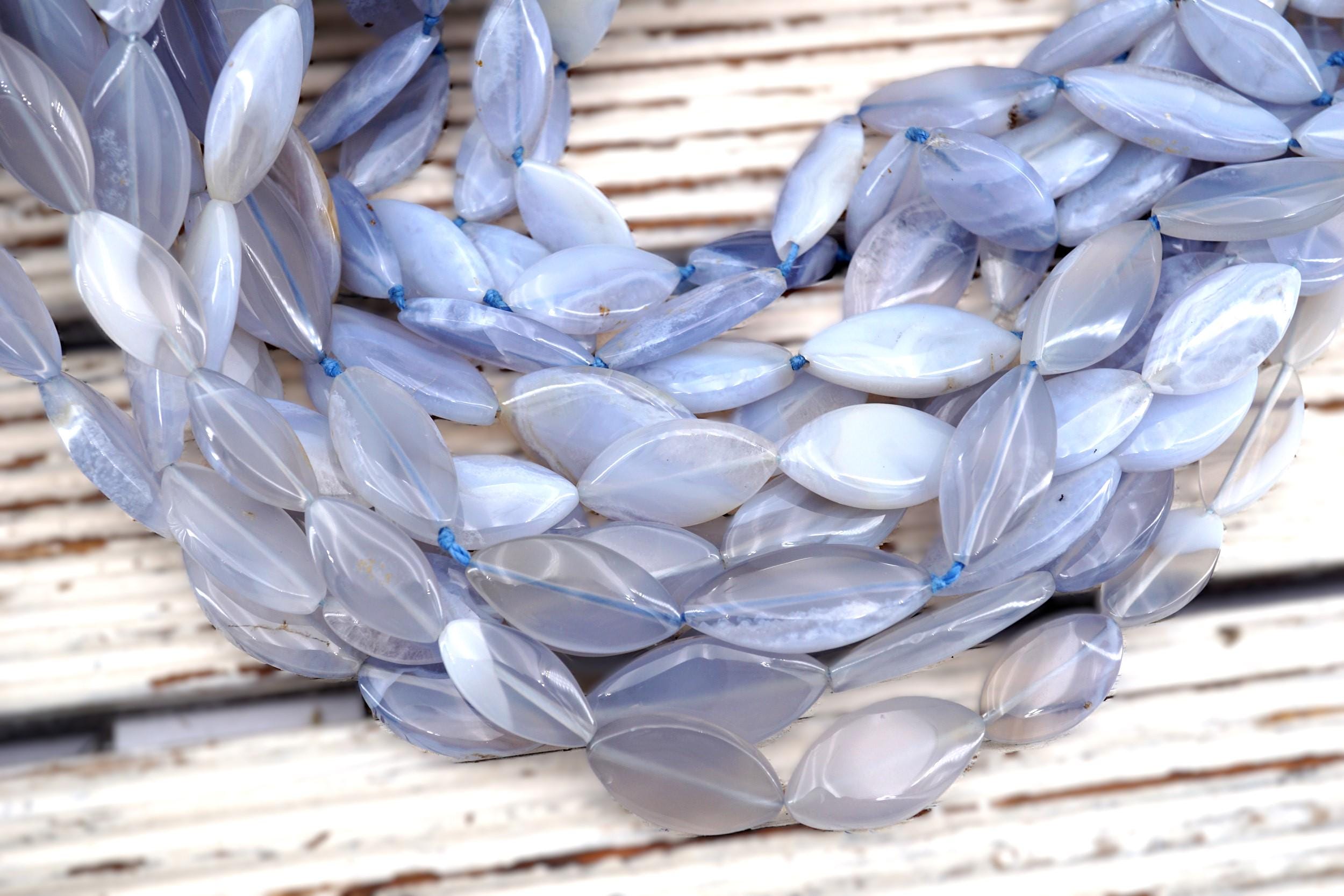Blue Chalcedony Marquise Beads, Polished Gemstone (etb01710) Blue Chalcedony Marquise Beads, Polished Gemstone (etb01710)