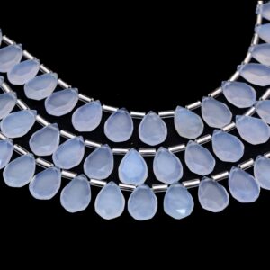 Natural Aaa+ Blue Chalcedony 8x12mm Fancy Cut Pear Beads | Chalcedony Semi Precious Gemstone Faceted Pear Briolette Loose Beads | 8" Strand