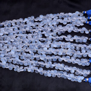 Natural Blue Chalcedony 7mm-8mm Faceted Heart Briolette Beads | 8inch Strand | AAA Chalcedony Semi Precious Gemstone Briolette for Jewelry