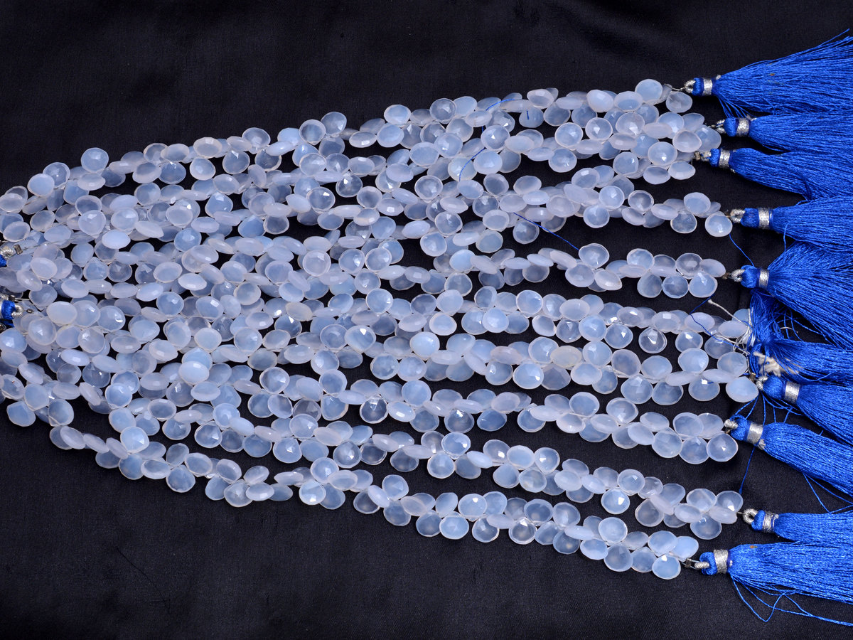 Natural Blue Chalcedony 7mm-8mm Faceted Heart Briolette Beads | 8inch Strand | Aaa Chalcedony Semi Precious Gemstone Briolette For Jewelry Natural Blue Chalcedony 7mm-8mm Faceted Heart Briolette Beads | 8inch Strand | Aaa Chalcedony Semi Precious Gemstone Briolette For Jewelry