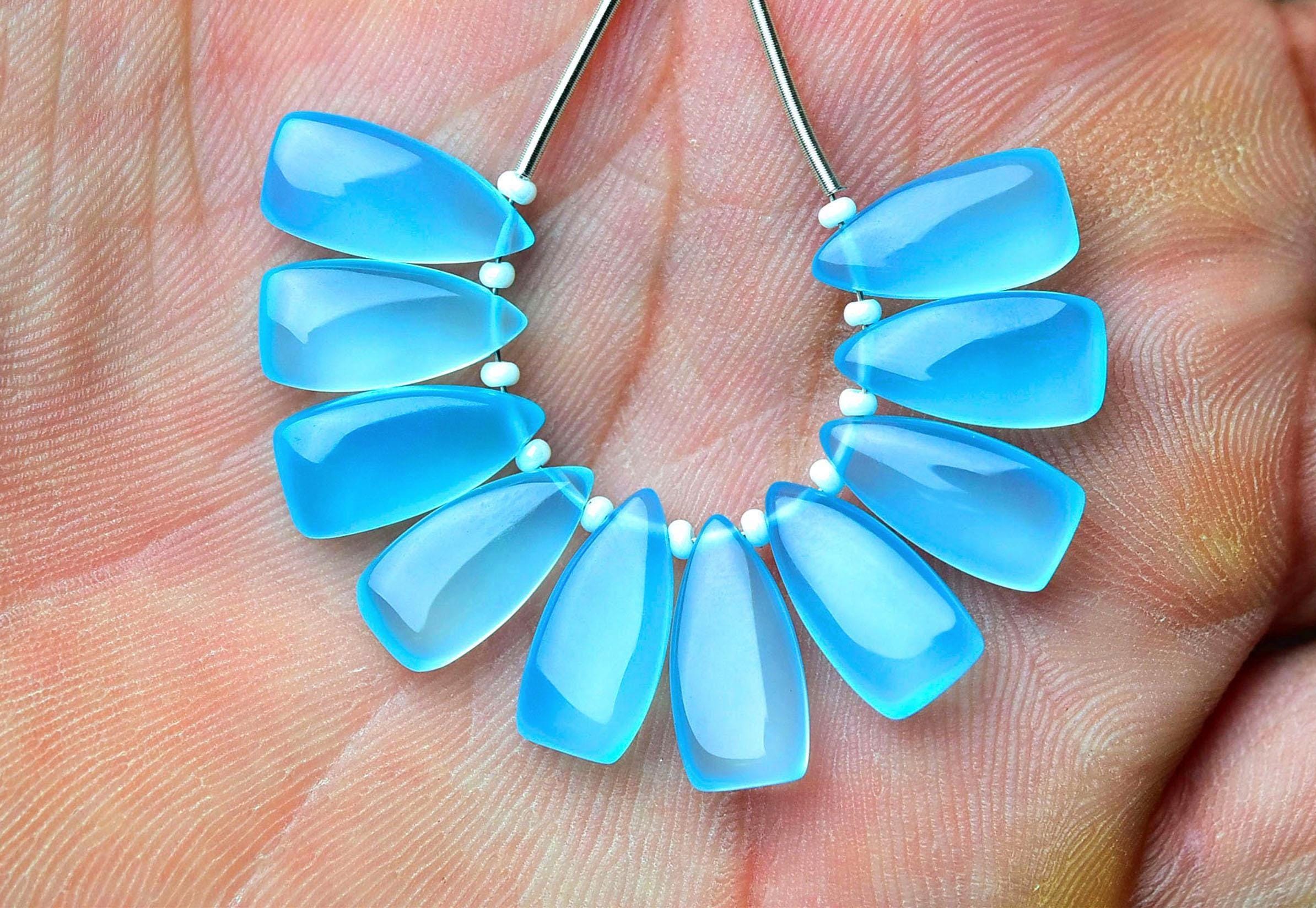Natural Blue Chalcedony Fancy Beads Smooth Fancy Briolettes Calibrated Gemstone Beads Chalcedony Beads Matched Earring Pair 7x15mm No4840