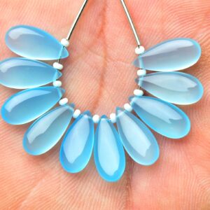 Natural Blue Chalcedony Pear Beads Smooth Teardrops Briolettes Calibrated Gemstone Beads Chalcedony Beads Matched Earring Pair 7x15mm No4838