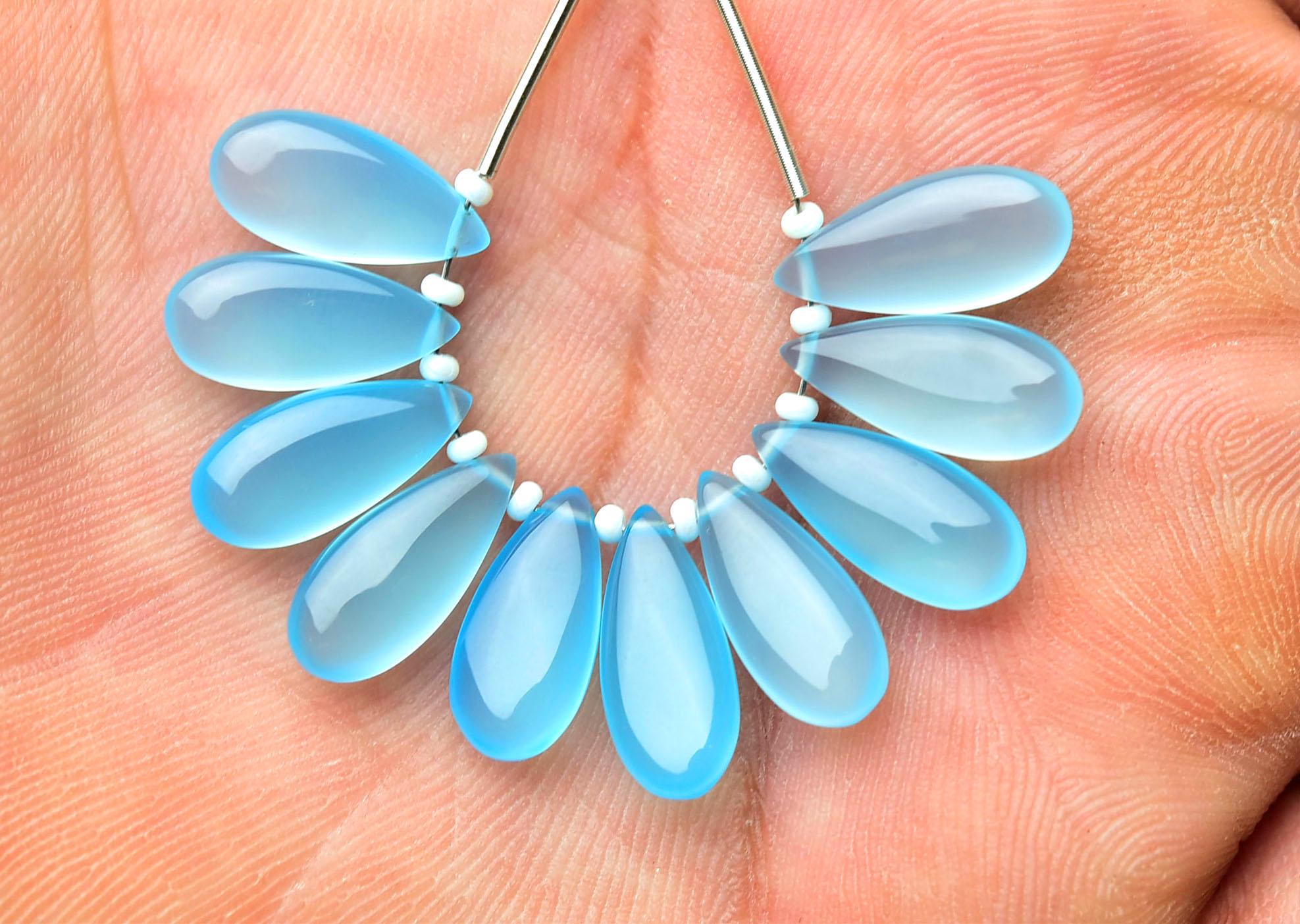 Natural Blue Chalcedony Pear Beads Smooth Teardrops Briolettes Calibrated Gemstone Beads Chalcedony Beads Matched Earring Pair 7x15mm No4838 Natural Blue Chalcedony Pear Beads Smooth Teardrops Briolettes Calibrated Gemstone Beads Chalcedony Beads Matched Earring Pair 7x15mm No4838