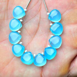 Natural Blue Chalcedony Heart Beads 10mm Smooth Heart Briolette Calibrated Gemstone Bead Chalcedony Beads Pair Matched Earrings Beads No4821