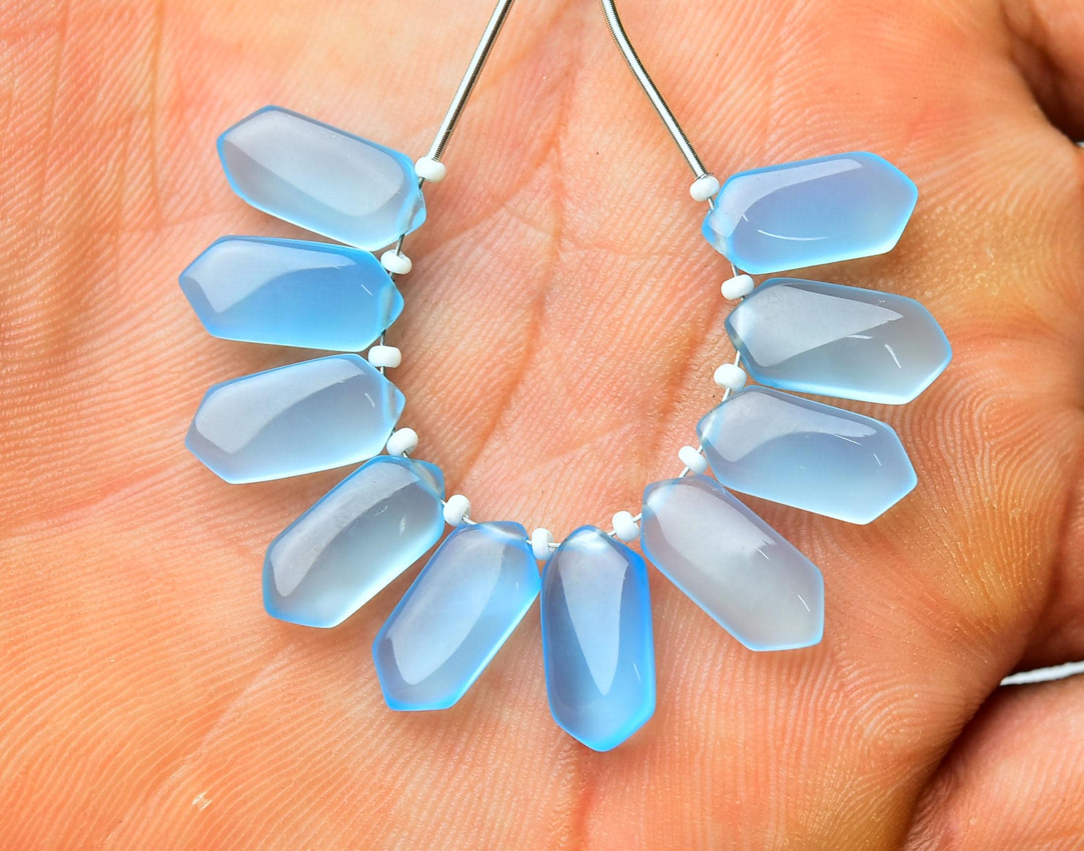 Natural Blue Chalcedony Fancy Beads Smooth Fancy Briolettes Calibrated Gemstone Beads Chalcedony Beads Matched Earring Pair 7x15mm No3570