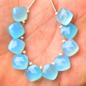 Natural Blue Chalcedony Cushion Beads 10mm Faceted Briolettes Gemstone Beads Chalcedony Beads Earring Jewelry Making Beads 6,8,10pcs No5097