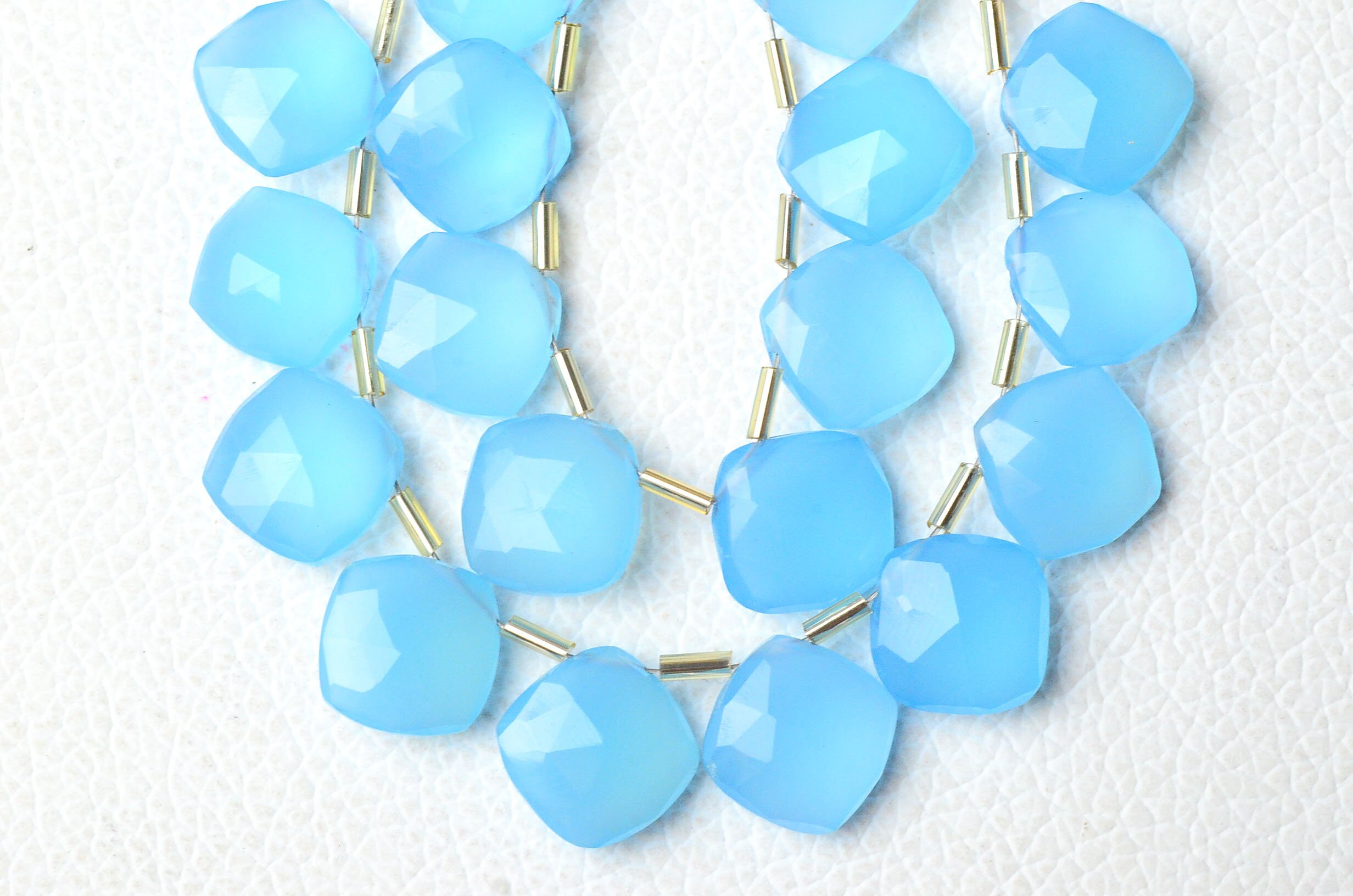 Natural Blue Chalcedony Cushion Beads 12mm Faceted Briolettes Gemstone Beads Chalcedony Beads Matched Pair For Earring 6,8,10pcs No5448