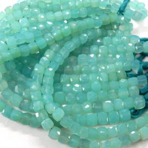 Natural Aqua Blue Chalcedony Heishi Box Beads, 7-8mm Gemstone Strand For Jewelry Making
