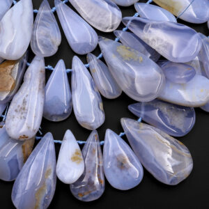 Natural Blue Chalcedony Freeform Teardrop Beads Side Drilled Gemstone Focal Pendant 15.5" Strand Natural Blue Chalcedony Freeform Teardrop Beads Side Drilled Gemstone Focal Pendant 15.5" Strand