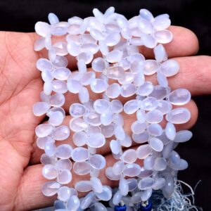 Natural Blue Chalcedony 5x8mm Gemstone Faceted Pear Briolette Beads | 8inch Strand | AAA Chalcedony Semi Precious Gemstone Beads for Jewelry