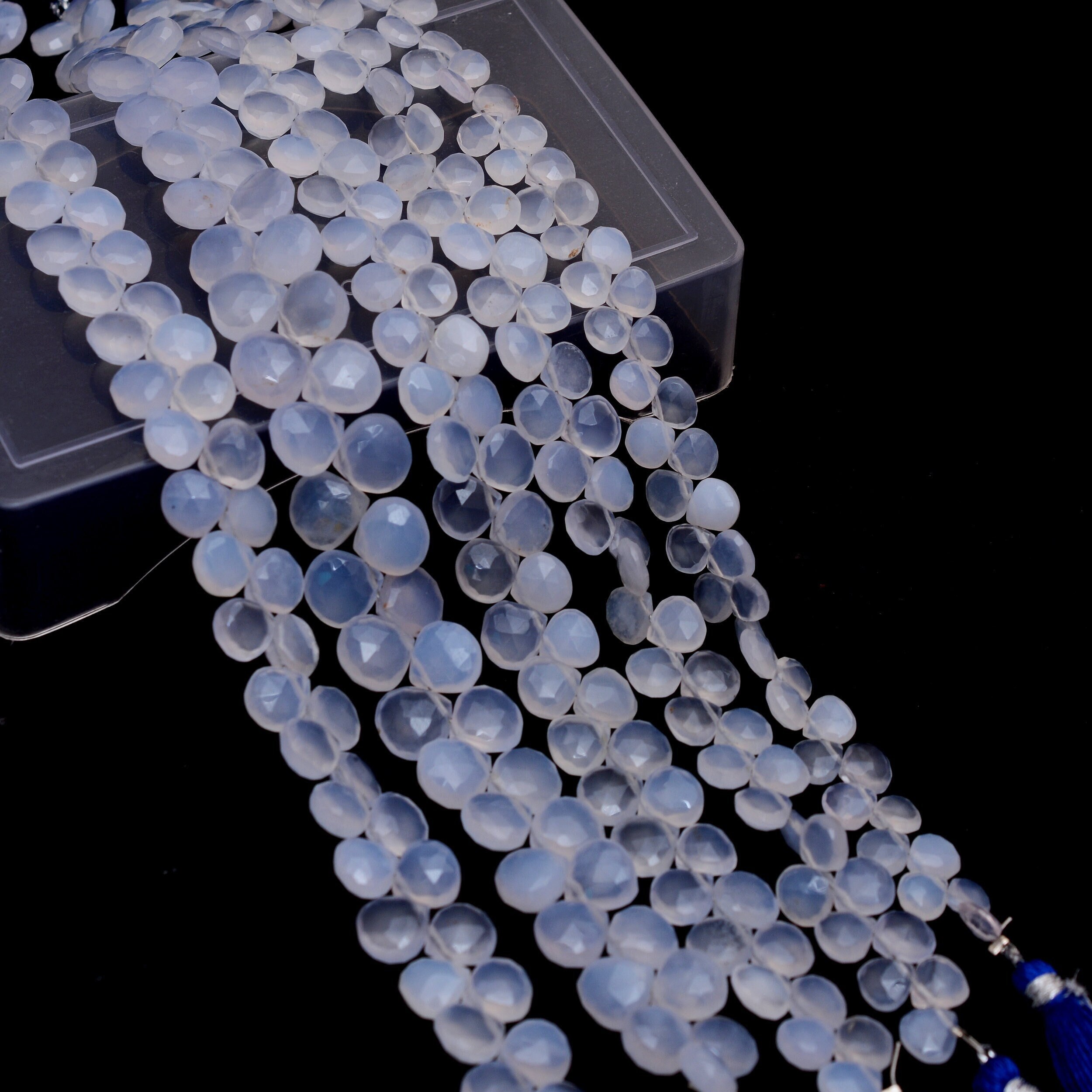 Natural Aaa+ Blue Chalcedony Faceted Heart Briolette Beads | 8inch Strand | Blue Chalcedony Semi Precious Gemstone Briolette For Jewelry Natural Aaa+ Blue Chalcedony Faceted Heart Briolette Beads | 8inch Strand | Blue Chalcedony Semi Precious Gemstone Briolette For Jewelry